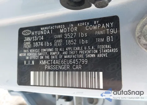 2014 Hyundai Accent Gls из США, поврежденный, VIN KMHCT4AE6EU645799